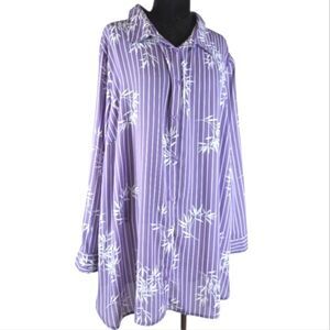 Catherine’s Purple Stripe Bamboo Print Button Down Blouse – Size 1X (18/20)